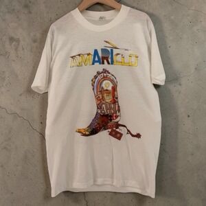 Vintage 80s Amarillo Texas Rodeo Cowboy Boot Spruce Single Stitch Tee Large HTF